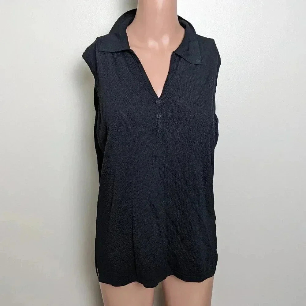 4/$20 Kathie Lee Collection VTG Knit Sleeveless Blouse Large black minimalist